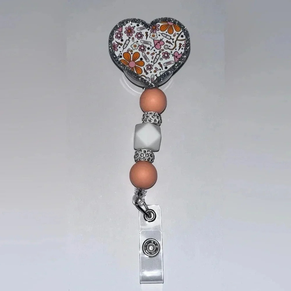 Badge Reel - Heart Medical with Flowers‎